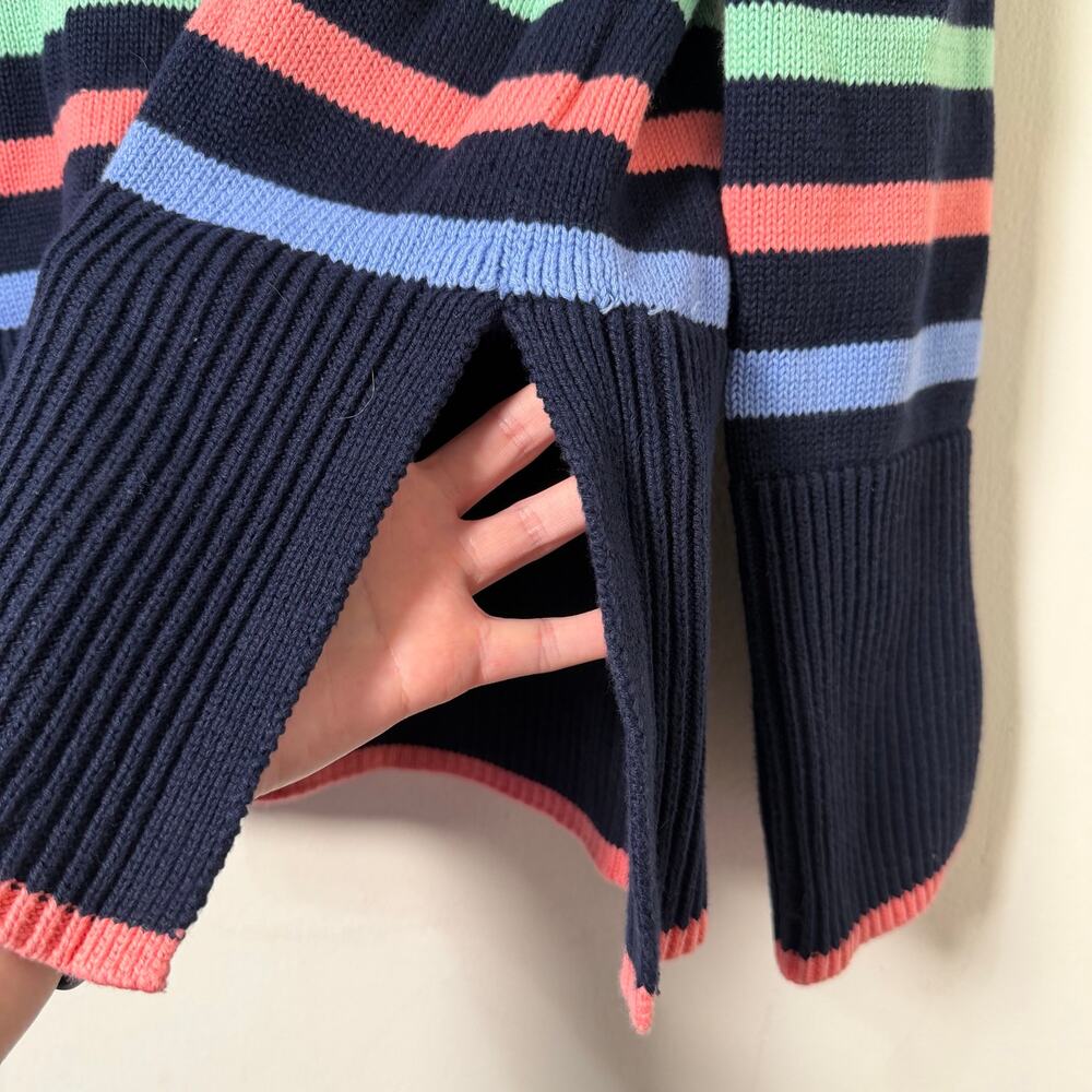 XS Gap 24/7 Rainbow Stripe Sweater Navy Split Hem Crewneck Colorful Preppy Pride - Picture 5 of 8